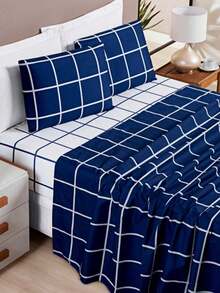 4-Piece King\Queen\Double\3-Piece Single Bed Set 200 Thread Count Percale Austin Print - 藏蓝色 - 查看 3