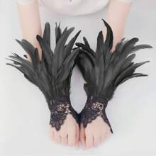 Women Lace Artificial Feather Gloves Witch Angel Costume Accessories Swan Wings Wrist Bands Halloween Accessories