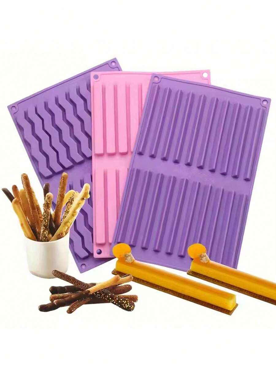 1 pieza/2 piezas Molde de silicona antiadherente - y fácil de desmoldar, apto para panqueques, chocolates, galletas, jabón, etc. - Herramientas DIY rosa y moradas, moldes de chocolate largos, moldes de jabón artesanal, bandejas, multifuncional