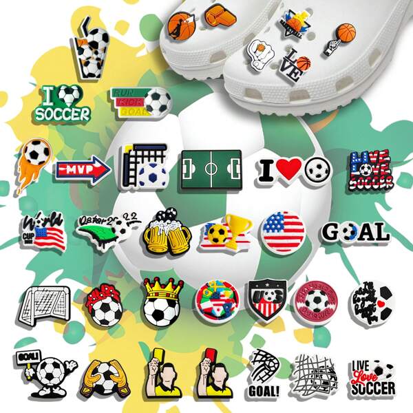 Random/20/30 Sports Series Basketball,Football, Softball, Baseball, Volleyball, Etc Shoe Charms For Clogs Sandals, PVC Shoe Charms Premium Quality Popular Decorations Accessories Great Gifts For Christmas, Birthday, Party