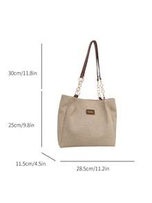 女士托特包，宽敞的度假草编单肩包，配有可调节双肩带和链条手柄，适合购物、工作、旅行和户外使用