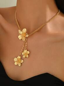 1 Stück Minimalistischer Mode Metall Blumen Anhänger Halskette für Frauen, vielseitiger Schmuck für Sommerreisen, Dates, Musikfestivals