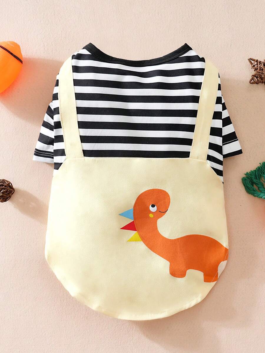 1件恐龙条纹背带套装，适合小型犬、宠物、吉娃娃、约克夏梗犬，春秋季款