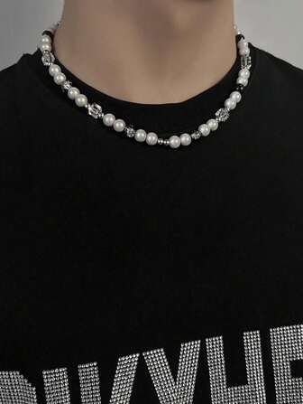 1pc Fashionable Hip Hop Punk Crack Pearl Beaded Necklace, Suitable For Men & Women Daily Wear