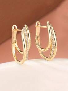 Hoa tai Zirconia tổng hợp thiết kế rỗng sáng tạo theo phong cách cổ điển, trang sức sang trọng và thanh lịch dành cho phụ nữ, phụ kiện tiệc tùng hàng ngày - Vàng - Xem 10