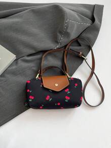 Nuova mini borsa a patta in nylon impermeabile per primavera/estate, borsa a tracolla o a spalla con stampa a ciliegie, adatta per shopping, feste, pendolarismo, rossetto