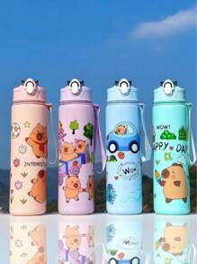 Vaso de agua de 790ml con diseño de Capibara de unicolor 2025, taza de plástico con pajita para niños y niñas, atractiva para uso portátil al aire libre