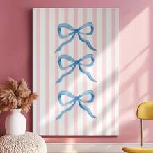 Blue Bow Printable Wall Art, Coquette Room Decor, Preppy Fashion Apartment Decor, Digital Download, Coastal Granddaughter, Cute Nursery Decor, Wrapped Framed Canvas Wall Art, Vintage Prints Poster - Framed, Vertical - Framed Canvas - 查看 1