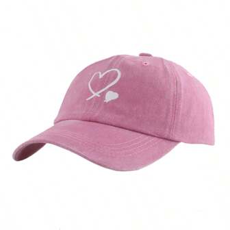 Casquette de baseball motif cœur à la mode minimaliste, chapeau de soleil polyvalent et décontracté unisexe, casquette à visière lavée vintage pour hommes et femmes