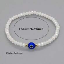 1 pieza Pulsera elástica de diseño de ojo malvado con cuentas de cristal de corte de moda para mujer