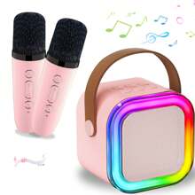 Mini Karaoke Maschine, Karaoke Maschine für Kinder und Erwachsene, tragbarer Bluetooth Karaoke Lautsprecher mit 2 kabellosen Mikrofonen und Party Lichtern für Kinder und Erwachsene, Geburtstagsgeschenke für Mädchen, Jungen, Familie, Haus Party