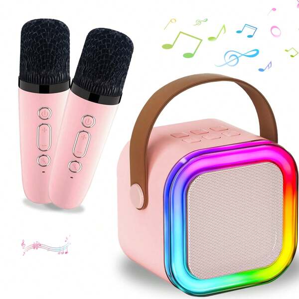 Mini Karaoke Machine,Karaoke Machine For Kids Adults,Portable Bluetooth Karaoke Speaker With 2 Wireless Microphones And Party Lights For Kids And Adults, Birthday Gifts For Girls Boys Family Home Party