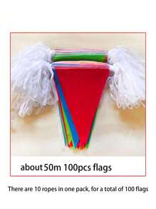100 piezas / 50 m Banderas de Triángulo de Cuerda de Arco Iris, Decoración de Fiesta Vibrante, Banderín Elegante para Boda, Banderín Vintage Retro, Banderines de Triángulo de Lona - Fácil de Instalar, Reutilizable, Decoraciones Impermeables para Boda al Aire Libre, Cumpleaños, Fiesta de Navidad