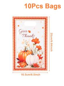 10/25/50pcs Autumn Pumpkin Flowers Style Gift Handbags, Thanksgiving Party Treat Gift Packaging Bag, Small Thank You Plastic Gift Bag, Happy Thanksgiving Day Party Decoration Supplies, Home Decor, Table Decor, Thanksgiving Party Supplies, Autumn Harvest Holiday Event Party Gift Packing Supplies, Fall Decor, Autumn Thanksgiving Party Gifts Favors Decor Packages