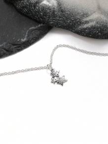 Luxurious And Elegant Pure Silver Necklace Paired With Vintage Gothic Star Shaped Pure Silver Necklace, Suitable For Both Men And Women