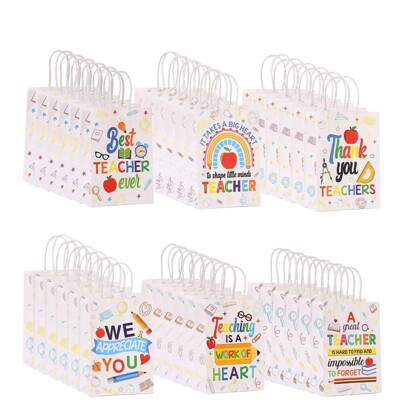 6pcs/Set Teacher Appreciation Gift Bags, 8.3*6in Paper Party Favor Bags With Handles, Suitable For Teacher Appreciation Week, Graduation Party Decorations
