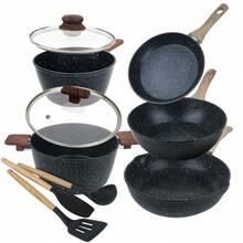 ABKOK 1 pieza/10 piezas Juego de utensilios de cocina antiadherentes - Ollas, sartenes y herramientas de silicona - Compatibles con inducción/gas - Artículos esenciales de cocina duraderos, se venden individualmente sartenes sueltos y juegos de utensilios de cocina