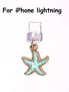 1/4pcs Multicolor Starfish Dust Plug, Creative Cute Fashion Marine Life, Glossy Alloy Metal Pendant, Transparent Silicone Dust Plug Accessory For Smartphone, Tablet, Kindle, Charging Port Decor, Suitable As Small Gift, Compatible With IPhone Lightning/Type-C, Firmly Protects Charging Port From Water, Moisture And Dirt