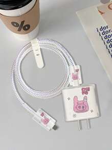 5 Stück/Set niedliche Schwein/Katze Muster kompatibel mit 18W/20W Apple Ladegerät Schutzabdeckungen, TPU weiche Kabelschutz, Ladezubehör, Handyzubehör