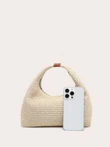 1 pezzo Borsa a tracolla di paglia intrecciata da donna, di stile da vacanza, di grande capienza, dal design semplice e di nicchia