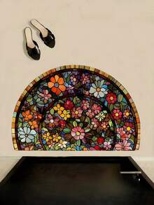 1pc Vibrant Floral Welcome Mat - Colorful Stained Glass Style, Washable Lightweight Polyester, Semi-Circle, Ideal For Entryway, Bedroom, Living Room, Laundry Room And Patio Decor, Home Decorative Rug, Graduation Ceremony And Perfect Gift, Entrance Mat | Vibrant Welcome Mat | Washable Mat - Multicolor - View 3