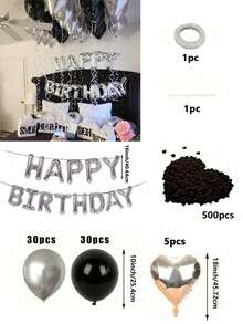 580pcs Black & Silver Balloon Garland Birthday Set, 40" Oversized Foil Number Balloons, Black Rose Petals, Suitable For Men & Women 16th, 18th, 20th, 21st, 25th, 30th, 35th, 45th Birthday Party Decorations Mother's Day Graduation