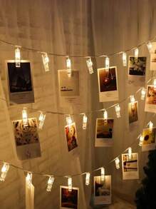 Cadena de luces con pinzas para fotos, luces decorativas para fiestas, cadena de luces LED romántica con pinzas para colgar fotos y tarjetas, elementos para mostrar fotos, adecuado para dormitorio, fiesta, boda, San Valentín, Navidad, Acción de Gracias, decoración de otoño, Halloween