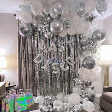 7pcs Disco Ball Balloons, 22 Inch Giant 4D Metallic Silver Disco Balls, Includes Explosion Star Balloons, Polyester Film Foil Balloons, Suitable For 70s 80s 90s Disco Theme Party, Birthday, Christening, Graduation - Silver - View 7