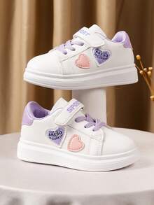 一双时尚儿童运动鞋，儿童学校运动鞋，休闲鞋，度假跑步鞋，心形印花，撞色鞋，男童女童运动鞋，魔术贴耐磨运动鞋 - 藍白色 - 查看 1