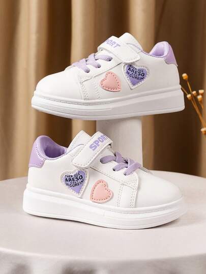 一双时尚儿童运动鞋，儿童学校运动鞋，休闲鞋，度假跑步鞋，心形印花，撞色鞋，男童女童运动鞋，魔术贴耐磨运动鞋