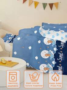 1/2pcs Ocean Adventure Bedding Set, Playful Bear & Dolphin Pattern, Blue Heart Reversible Design, Suitable For Baby Room