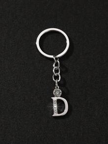 1pc Fashionable Personalized Mini English Letter Shape Keychain Pendant With Rhinestone Inlay, Suitable For Men/Women Car Keys Or Bag Decoration - Silver - View 18