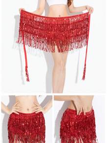 1 pieza Falda envolvente para la cintura con flecos brillantes, falda de 4 capas con flecos de lentejuelas para danza del vientre, danza latina, actuaciones de danza, adecuado para Halloween, carnaval, fiestas de baile, accesorios decorativos para la cintura