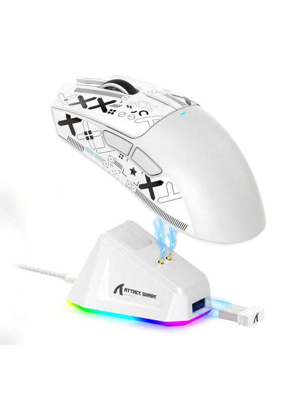 Souris de jeu sans fil super légère de 59 g avec ruban antidérapant, dock de chargement RVB, capteur PixArt PAW3311, connexion sans fil Bluetooth/2,4 GHz et filaire, 22 000 DPI, 5 boutons programmables pour PC