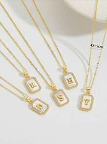 1 Piece A-Z Copper-Set Zirconium 26 Square Block Shell Letters O-Shaped Necklace - Unique And Versatile For All Occasions