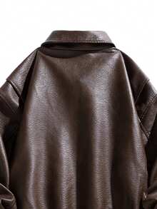 Men's Long Sleeve Spring/Autumn Casual Loose-Fit Lapel Motorcycle Leather Jacket - Coffee Brown - View 5