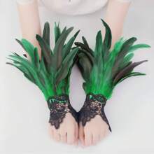 Women Lace Artificial Feather Gloves Witch Angel Costume Accessories Swan Wings Wrist Bands Halloween Accessories