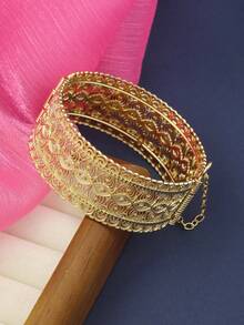 1 pieza Brazalete estilo árabe con ola de moneda tallada hueca dorada, versión suelta, versátil, para mujer para uso diario, fiesta, vacaciones (por favor, comprueba el color antes de hacer el pedido) - pulsera única - Ver 11