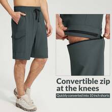 baleaf Men's Hiking Convertible Pants Water Resistant Lightweight Quick Dry Cargo Elastic Waist Outdoor With Zip Pockets - 炭灰色19-4104TPG - 查看 3