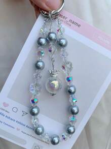 Corona de perlas falsas colgante, Lazo asimétrico de perlas falsas para correa de teléfono, Funda de teléfono con cuentas de cristal, Colgante de bolso, Llavero