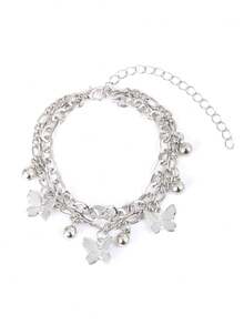 1pc Minimalist Double-Layer Metal Butterfly Bracelet, Suitable For Women Everyday Accessories, Date Gifts, Party Occasions - Silver - View 4