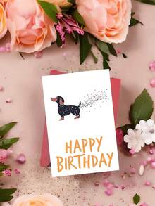 1pc Dachshund Paper Tail Cartoon Birthday Card, Funny Side View Dog Greeting, Quality Greeting Card Envelope, Creative, Fantasy Theme, Personalized, With Paper Material, For Anyone - Multicolor - View 12