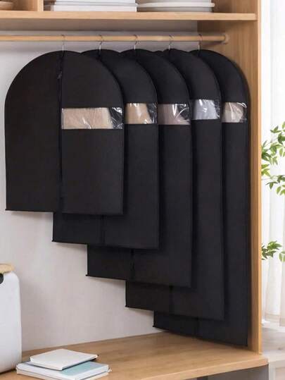 1/5pcs Black Garment Bags, Clothes Storage Dust Cover. Washable Suit Covers With Clear Window, Dust Proof Bags For Clothes, Extra Large Thick Dust Cover, Dance Dress Storage Bag, Durable Hanging Clothes Storage Pouch, Black Storage Bag For Dresses, Shirts, Jackets, Oxford Cloth Bedroom And Closet, Premium Garment Bag - Breathable Durable Plastic Sleeve, Ideal Home Organization Containers