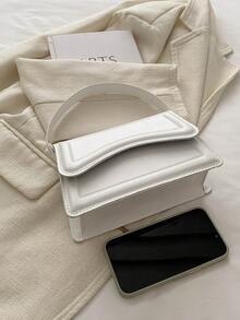 全新白色纯色 PU 皮革小方形手提包，简约时尚，百搭出游 - 白色 - 查看 8