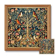 JOZYSH 1 pieza Sin marco 40*40cm/15,7*15,7in, Cuadro de árbol con pájaros y flores, Kit de bordado de punto de cruz impreso 11CT/14CT, Adecuado para adultos principiantes que buscan relajación, Excelente para decoración de pared en dormitorio y sala de estar, Regalo que incluye lienzo impreso, agujas, hilos, patrón e instrucciones