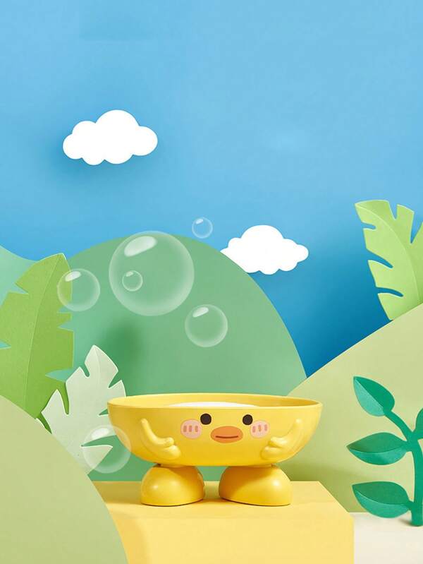 1pc Cute Yellow Duck Drainable PP Soap Dish Box, Cartoon Creative Cute Soap Holder Rack Back To School