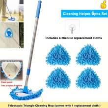 Multifunktionaler Teleskop-Dreieck-Wischmopp - 360° drehbarer einziehbarer Griff mit waschbaren Chenille-Pads, Sackgassen-Design für Decke, Wand, Boden, Auto Tiefenreinigung, Nass- und Trockeneinsatz, winkelverstellbarer Staubwischer - Verlängerungswerkzeug für hohe Decken & Haustierhaare - perfekt für Hausbesitzer, Reinigungskräfte, Autopflege - Muss-haben für den Frühjahrsputz & Einweihungsgeschenk
