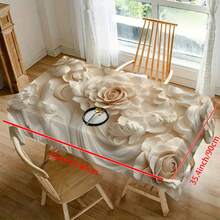 1pc Elegant White Rose Polyester Tablecloth - Modern Art Design, Suitable For Restaurant Decor, Wedding, Picnic, Camping And Birthday Party, Wedding Tablescape, Refined Tabletop Setting, Woven, Polyester Fabric, Rectangle, Wedding Table Decor | Elegant Tabletop Decor | Tablecloth - Black - View 15
