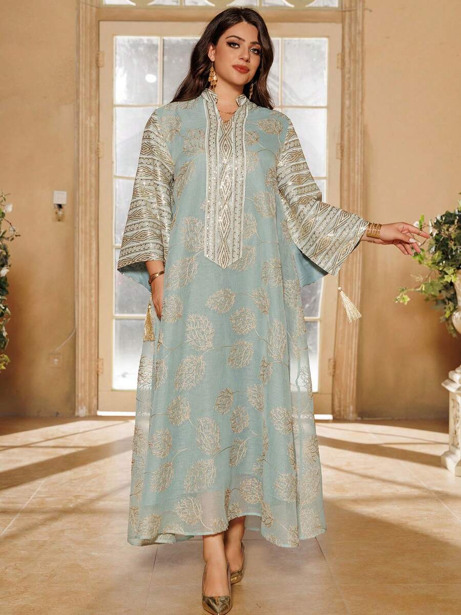 Vestido holgado con escote en V bordado con lentejuelas para mujeres