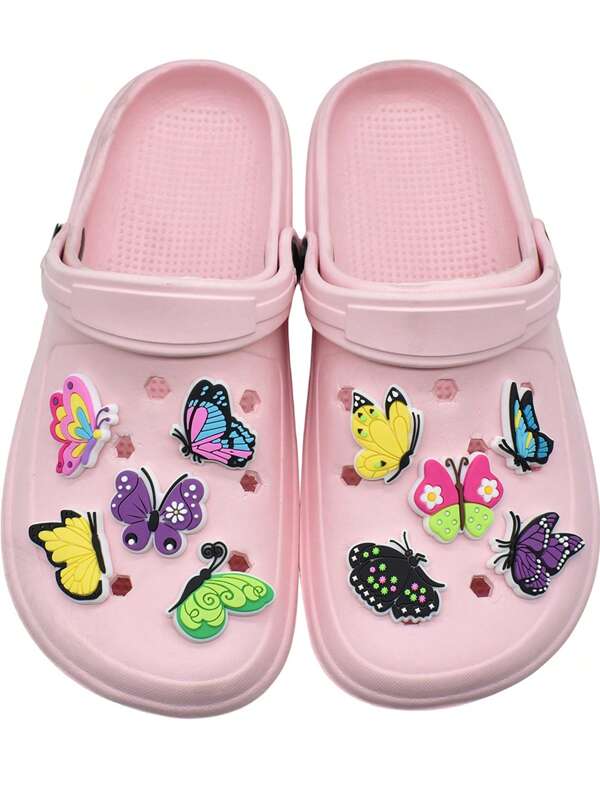 1 Piece Of Personalized Colorful Flower Butterfly Series Hole Shoe Accessories, Exquisite And Beautiful Detachable Butterfly Cartoon Style Hole Sandal Decorations